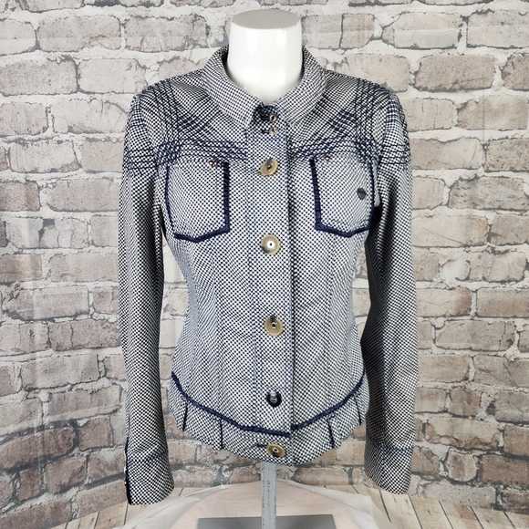 Sportalm Indian Rhapsody Fitted Bomber Jacket Navy White Checker Size 36/Small - Picture 5 of 16